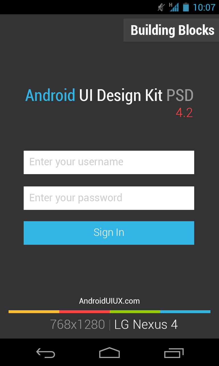 Google Android Jelly Bean Mobile App GUI Kit PSD Mockups Login Screen