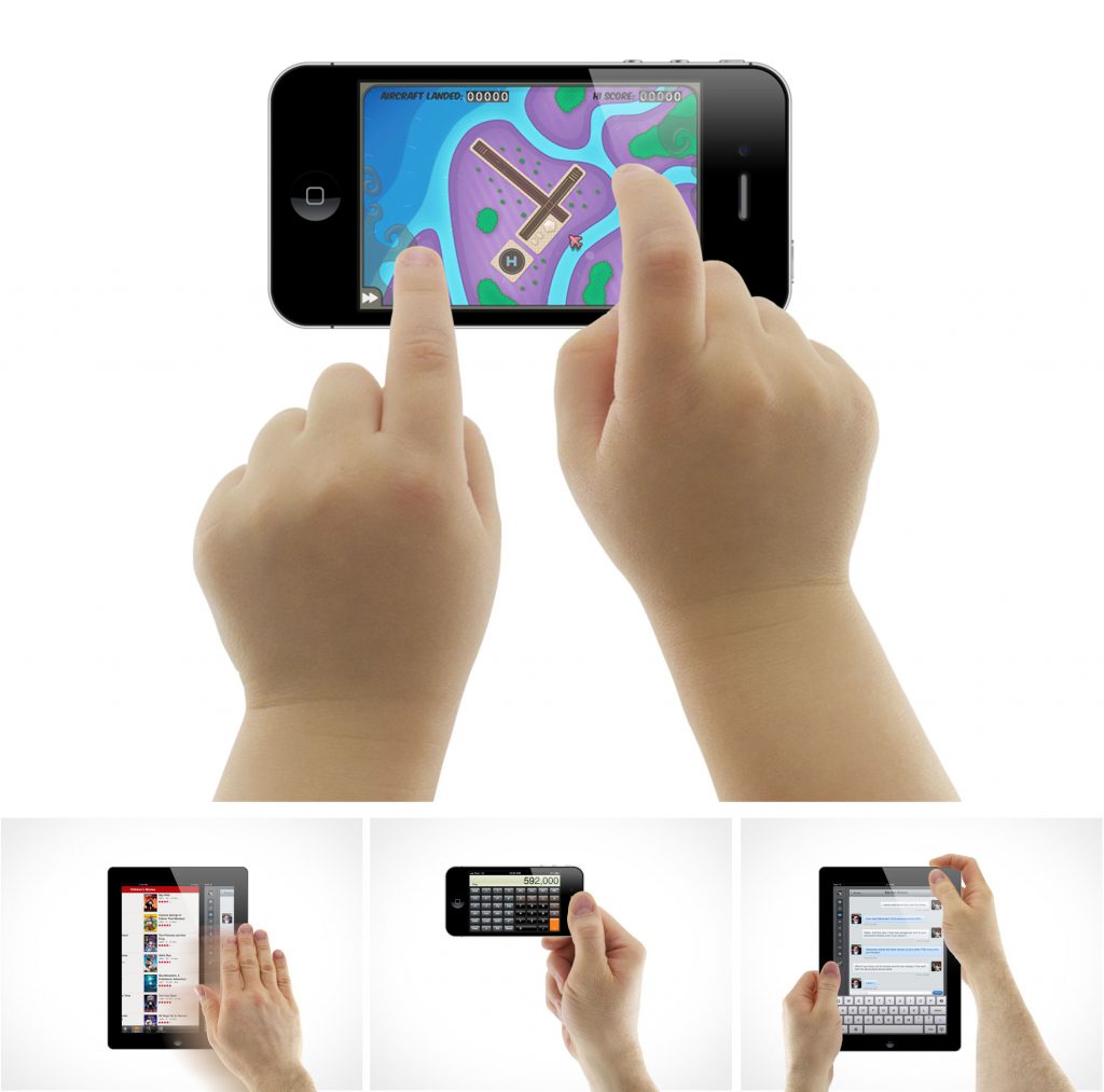 PSD Mockup Template Hand Gestures Smartphones Tablet