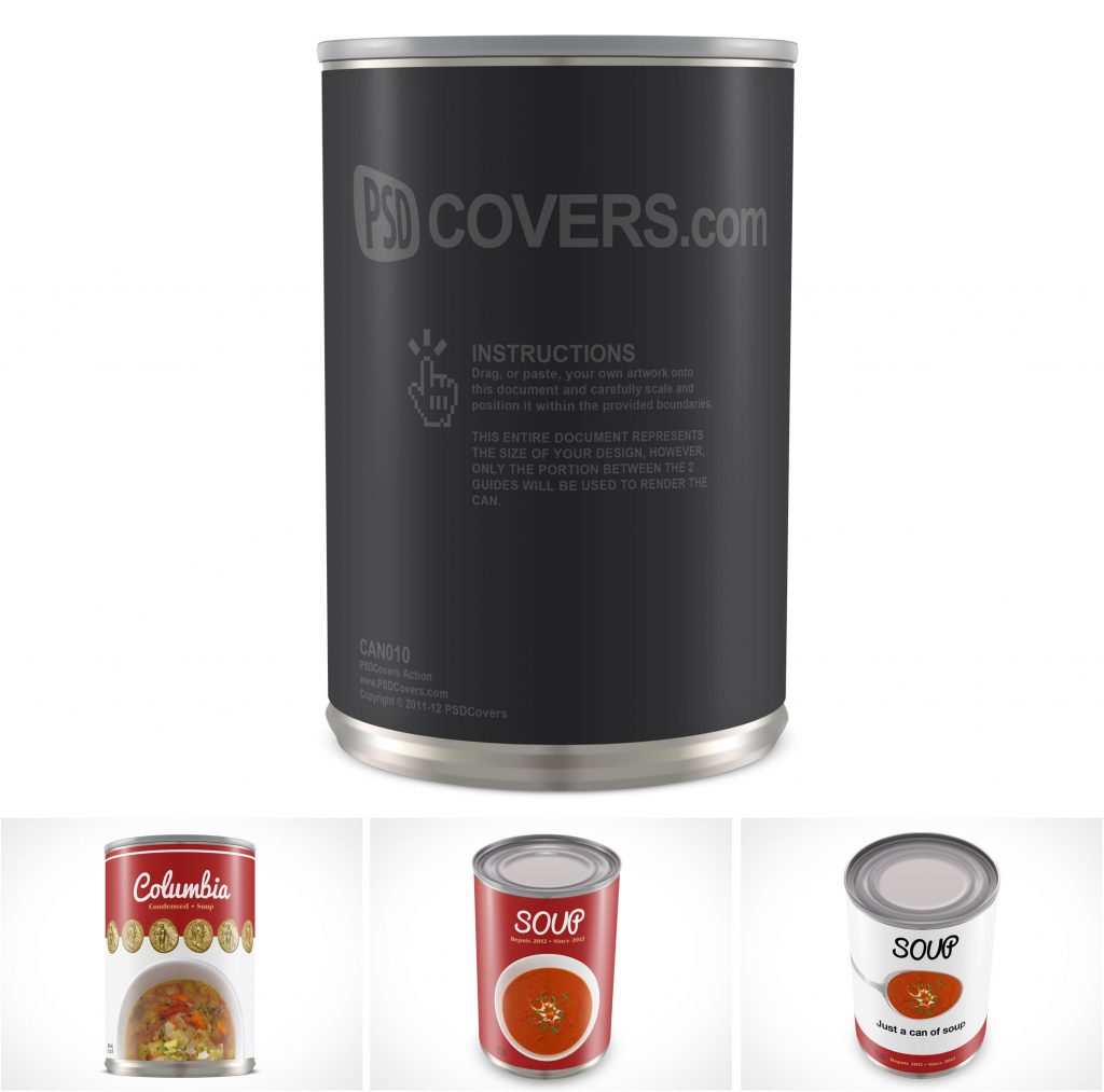 PSD Mockup Template Tin Cans Soups Cream Purees