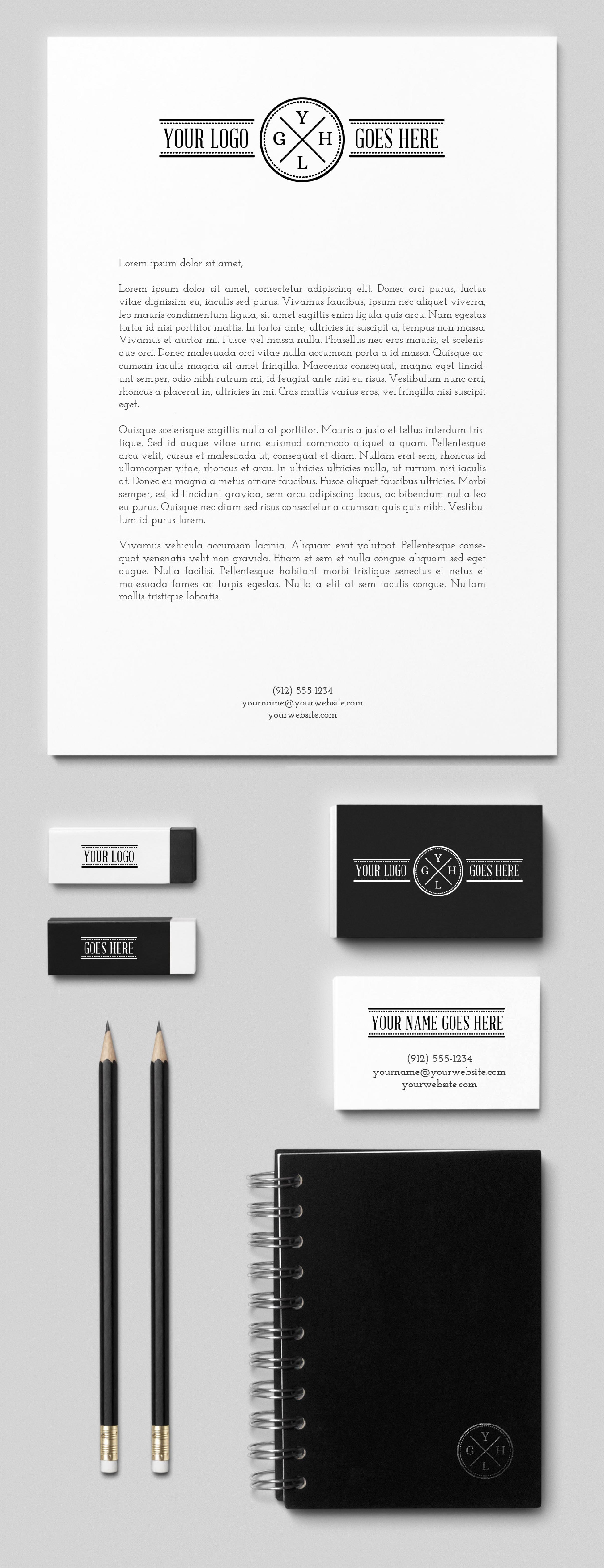 graphicburger corporate branding stationery erasers notebook pencils psd mockups