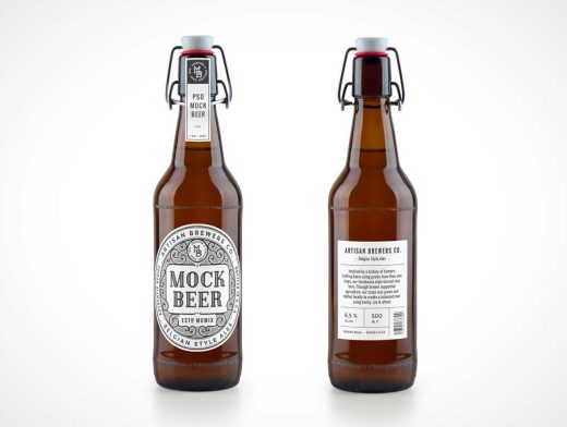 Artisan Glass Beer Bottle PSD MockUp With Swing Top Clamp Cap