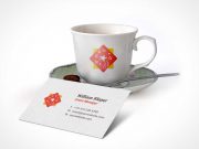 Business Card And Coffee Cup Scene PSD Mockup