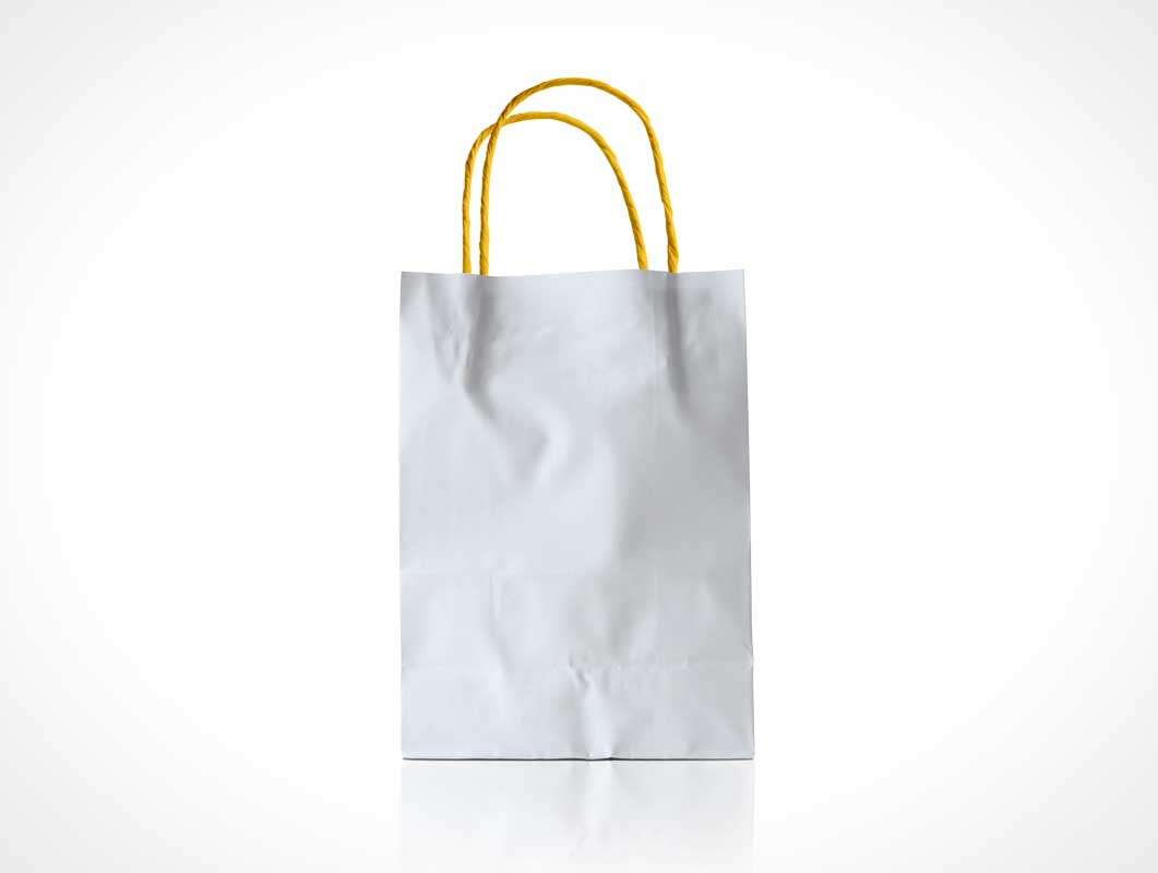 Paper Bag with Yellow Handles PSD Mockup