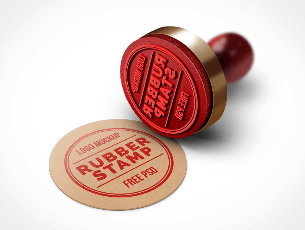 Rubber Stamp Logo PSD Mockup Wood Handle