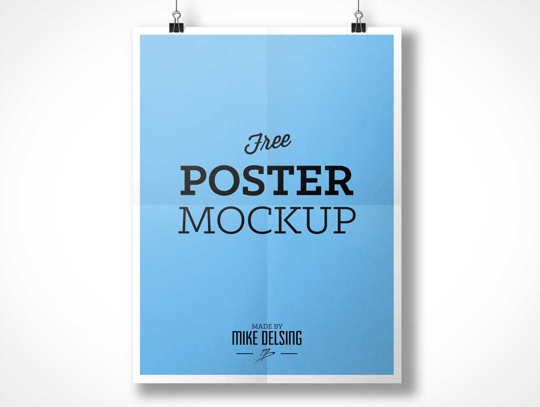 free-hanging-fold-paper-poster-with-clips-psd-mockup