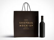 shopping bag and wine bottle psd mockup
