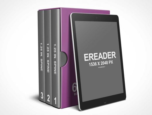 3 Books @ 6 x 9 Box Set with eReader PSD Mockup