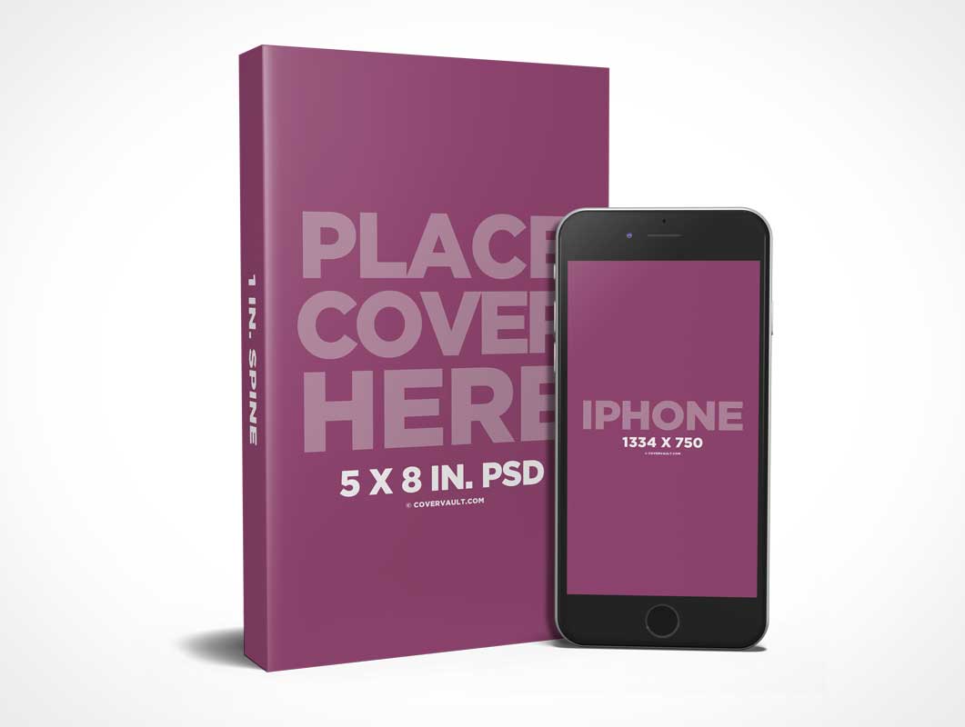 5 x 8 Paperback Book PSD Mockup with iPhone