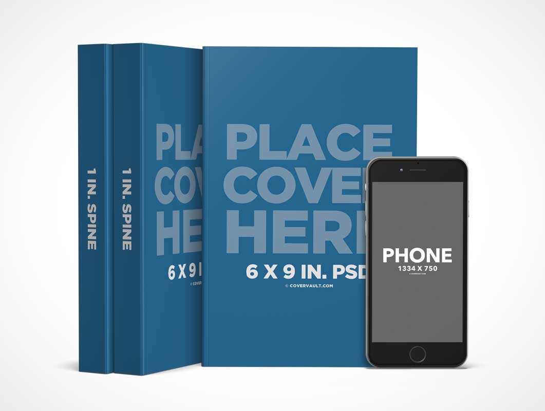 6 x 9 Book Series PSD Mockup with iPhone eReader