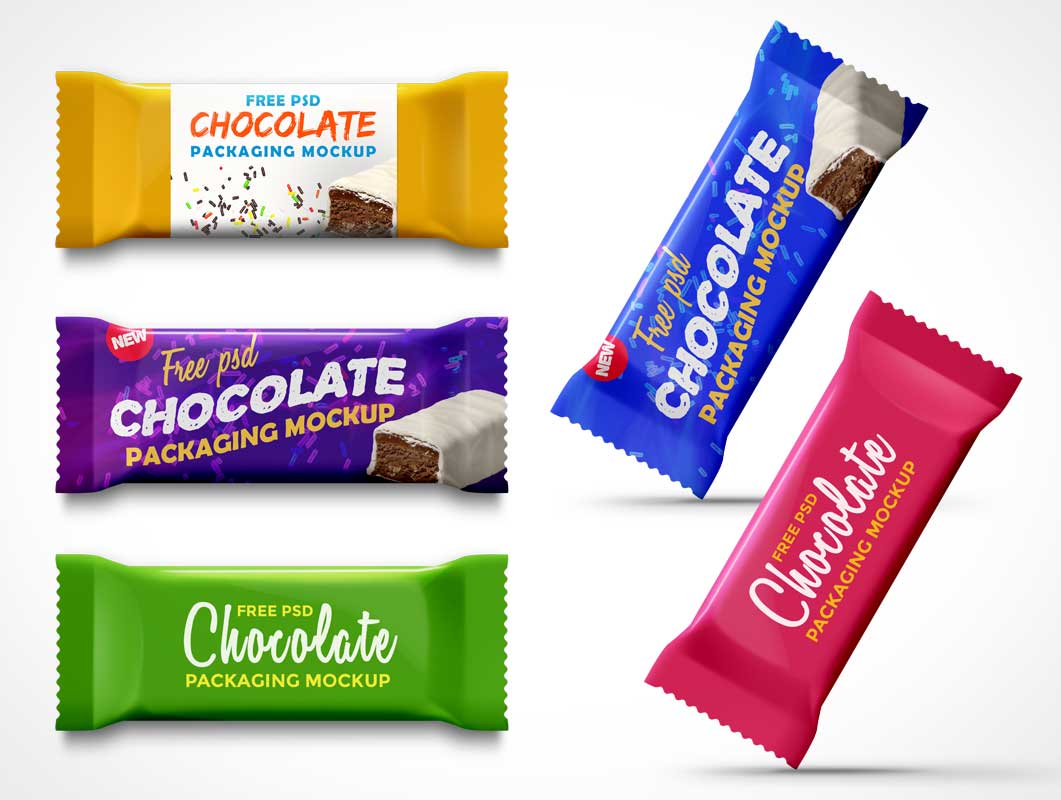 Chocolate Snack Bar Packaging PSD Mockup With Zig Zag Edge