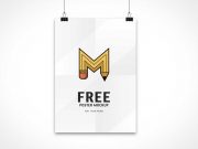 Folded Paper Poster PSD Mockup Hanging by Binder Clips