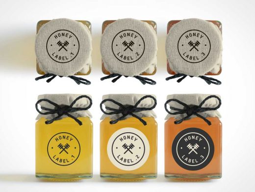 Glass Honey Jars PSD Mockup With Cloth Covering
