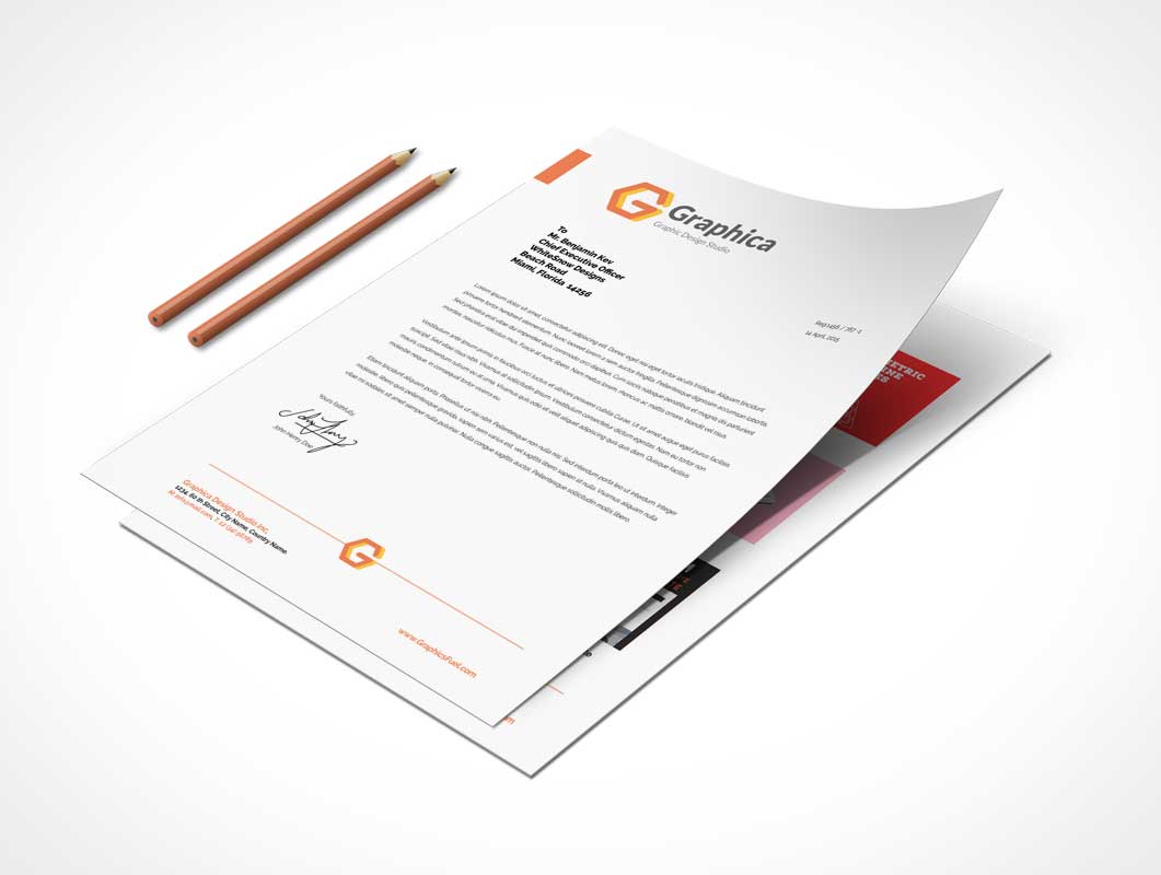 Letterhead And Paper PSD Mockup Portfolio With Pencils