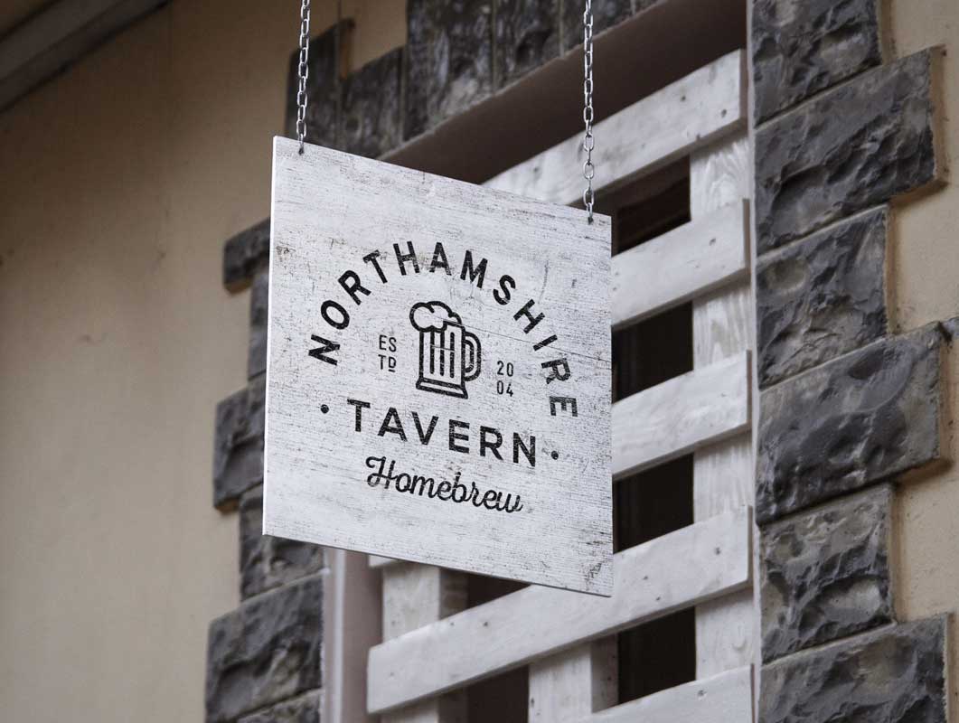 Outdoor Tavern Sign PSD Mockup Painted Wood
