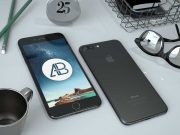 Realistic Black iPhone 7 Plus PSD Mockup Front and Back