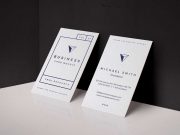 Side by Side Business Card PSD Mockup Leaning Against Wall Vol27