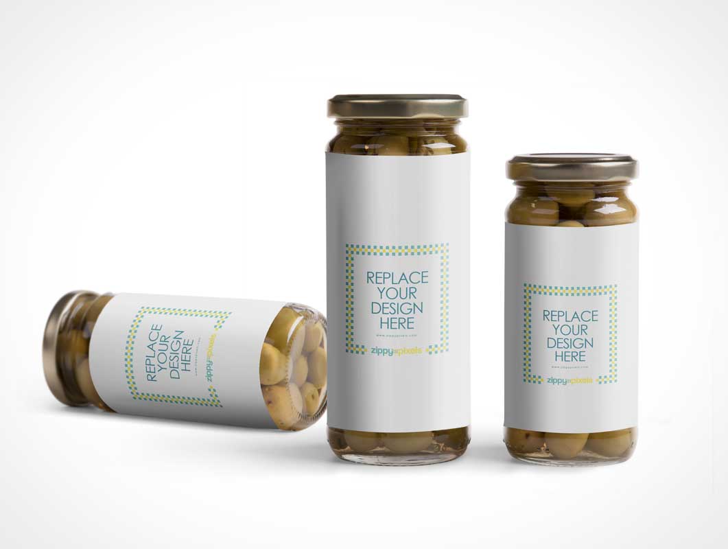 Standing Olive Glass Jar PSD Mockup with Closed Metal Lid