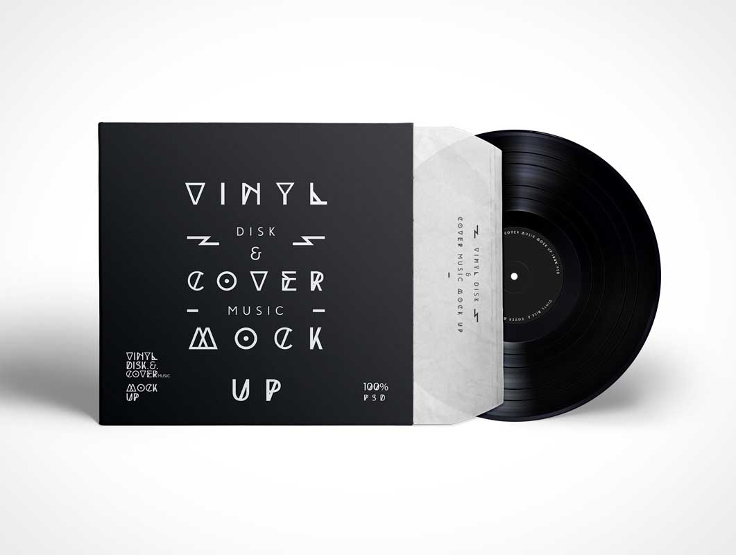 Vinyl Record PSD Mockup With Cover Sleeve