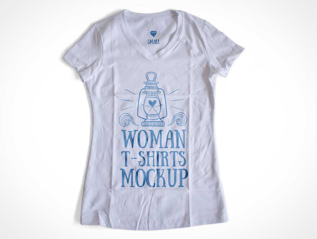 Woman's T-Shirt PSD Mockup V-Neck Style