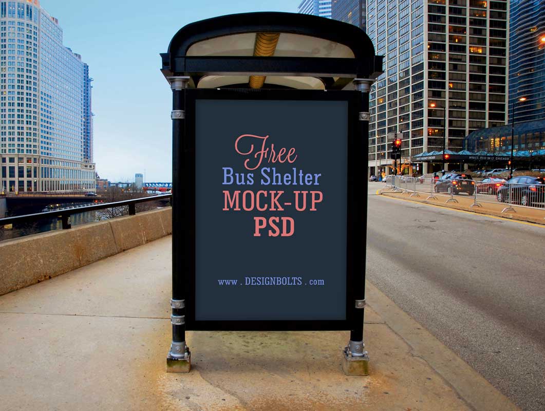 Bus Stop Outdoor Sign PSD Mockup