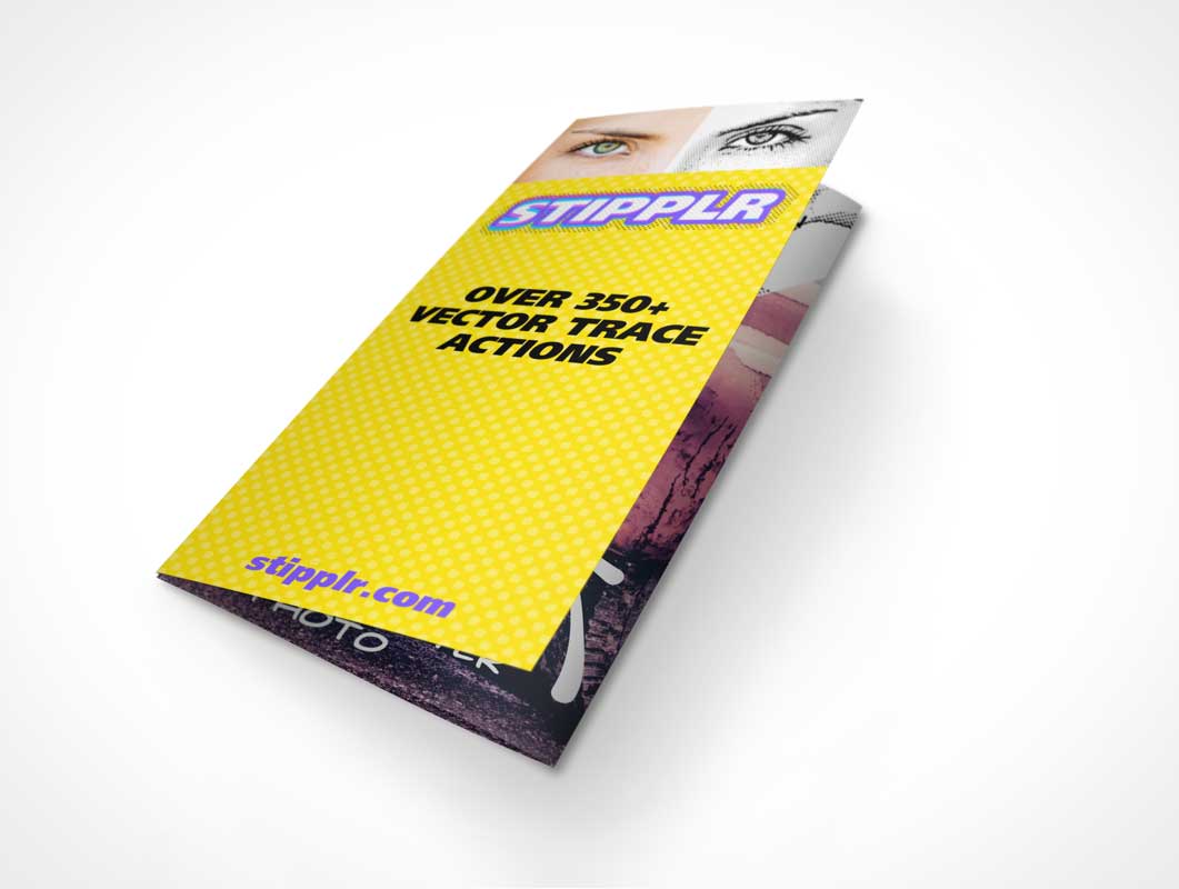 Tri-Fold Brochure PSD Mockup Closed Folded and Extended