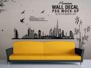 Vinyl Decal Wall Art PSD Mockup Couch Scene