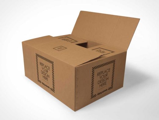 Cardboard Box Packaging For PSD Mockups