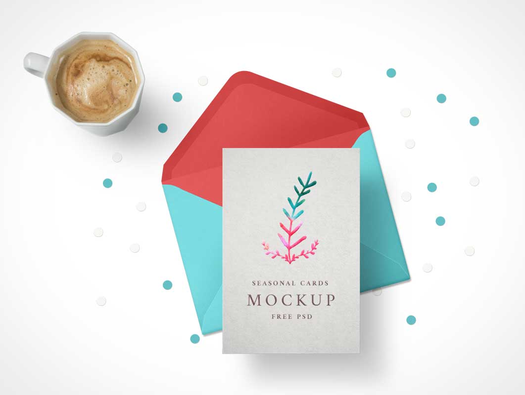 Free Holiday Greeting Card Mockup with Envelope