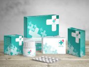 Medical Packaging Boxes And Pills PSD Mockup
