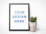 Post Frame PSD Mockup With Cactus Plant