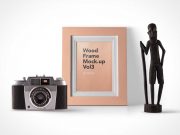 Wood Picture Frame and Vintage Camera Mockup