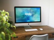 iMac Home Office PSD Mockup With Wooden Desk