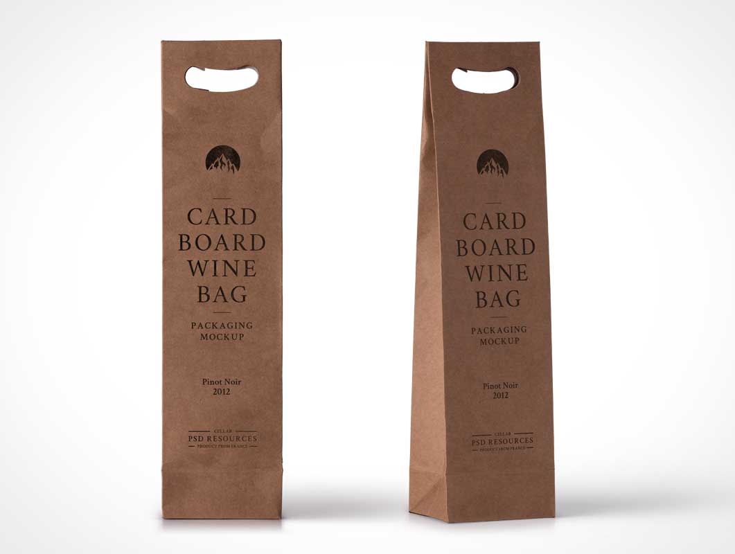Cardboard Wine Bag PSD Mockup