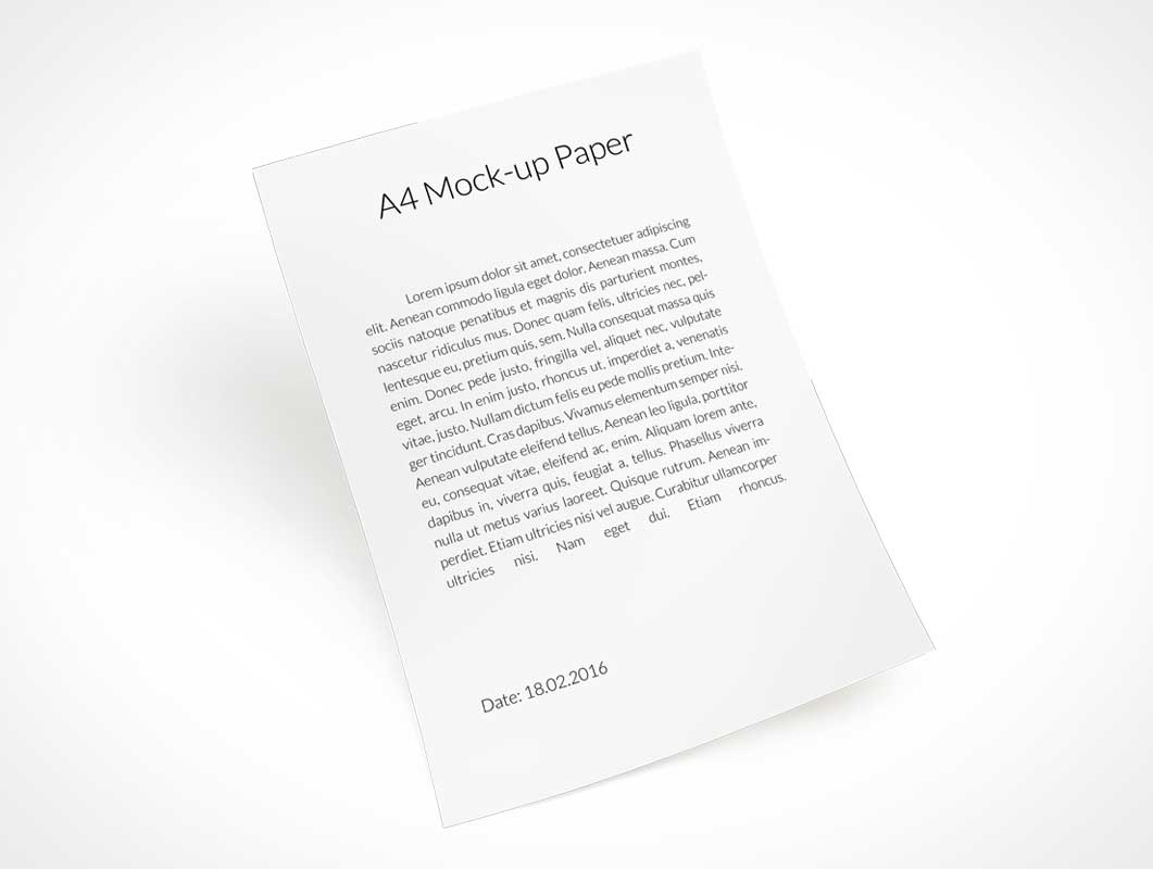 Lifted A4 Paper Sheet PSD Mockup