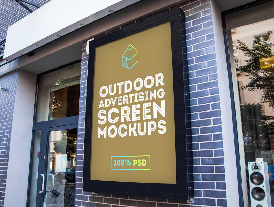 Outdoor Framed Billboard Poster Behind Glass PSD Mockup
