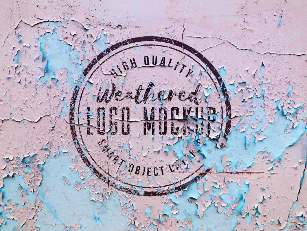 Weathered Logo On Chipping Paint Surface PSD Mockup
