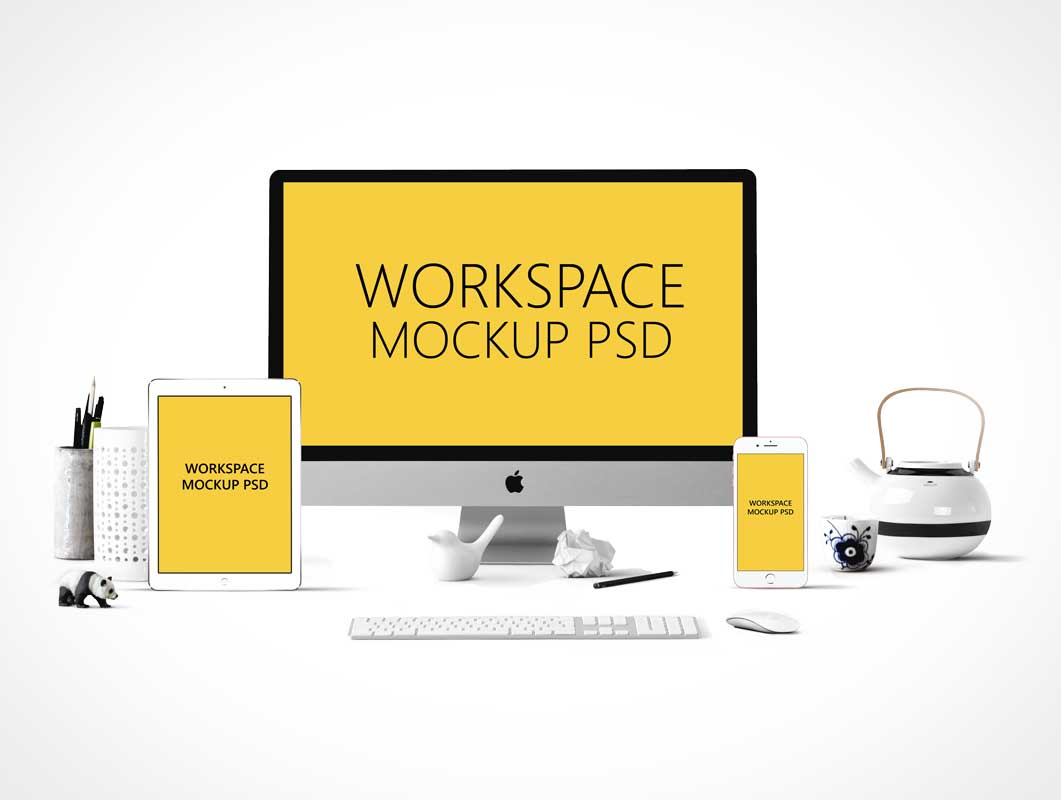 Apple Centric Office Workspace PSD Mockup
