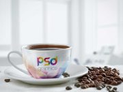 Coffee Beans With Cup PSD Mockup