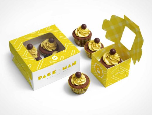 Cupcake Boxes Packaging PSD Mockup