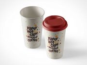 Hot Coffee Paper Cup PSD Mockup With Plastic Lid