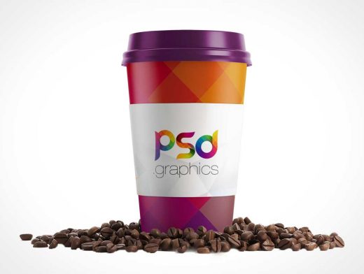 Paper Coffee Cup And Heat Guard PSD Mockup