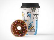 Paper Coffee Cup And Sprinkles Donut PSD Mockup