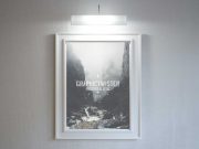 Stylish Hanging Poster Frame With Lighting PSD Mockup