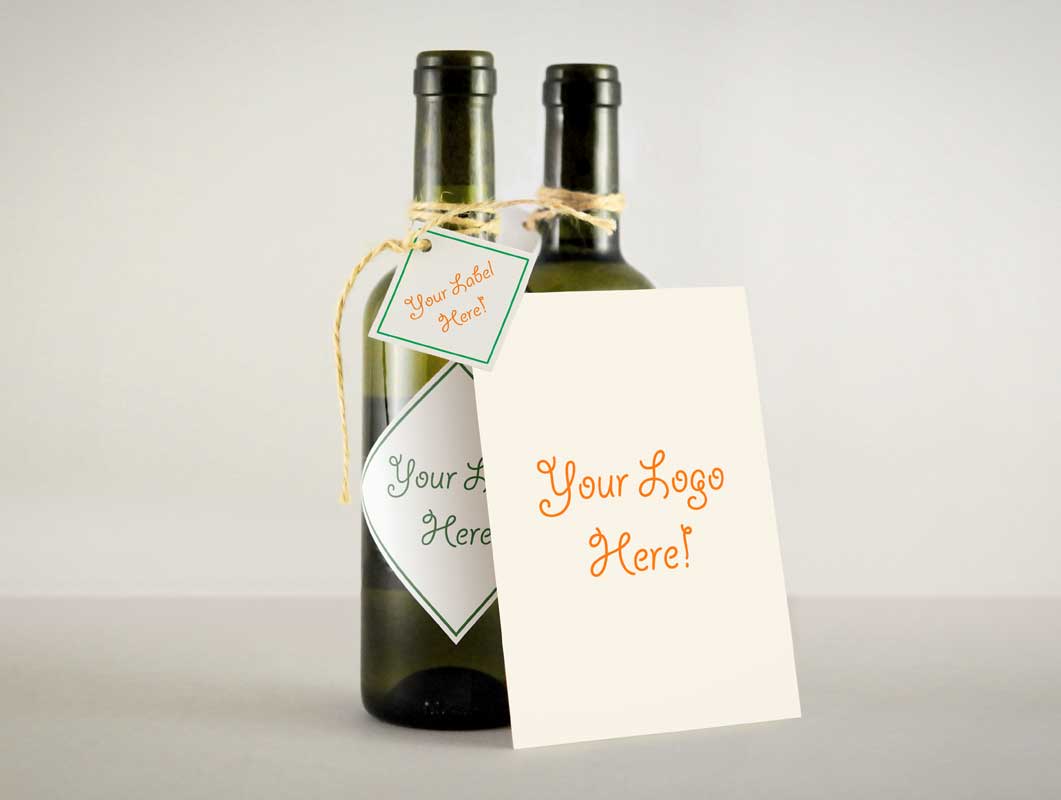 Wine Bottle String Tied Greeting Card PSD MockUp