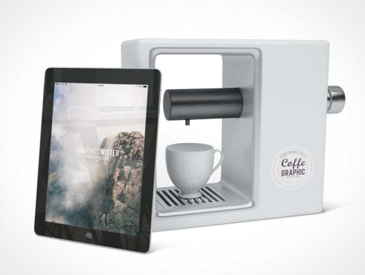 iPad And Coffee Maker PSD Mockup