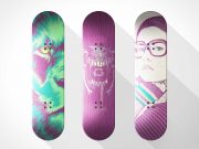 3 Wooden Skateboards Without Wheels PSD Mockup