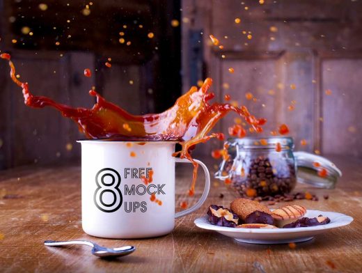 8 Ceramic Mug Coffee Action Shots PSD Mockups