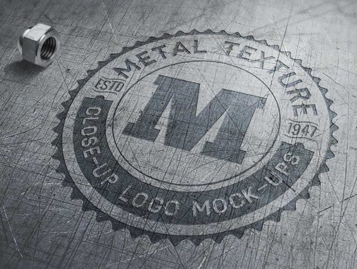 Close-Up Embossed Brused Metal Logo PSD Mockup