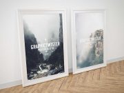 Double Silver Framed Posters Set Against Wall PSD Mockup