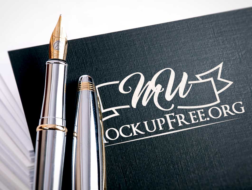 Fountain Pens & Business Cards PSD Mockup